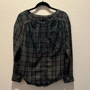 Free People Checkered Button-Down Shirt - Green and Black